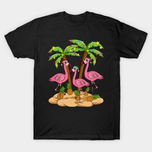 Christmas at the Beach Pink Flamingo Summer Christmas In July Gift T-Shirt